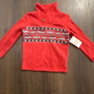 Jumping Beans Red Sweater with Fire Truck Pattern
